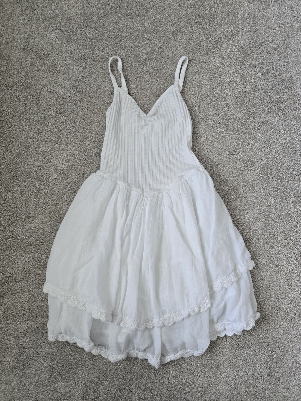 Aerie White Ribbed Bodice Tiered Mini Dress Sz XS